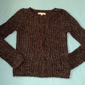 LOFT ANN TAYLOR cable knit fuzzy chunky long sleeve zip detail pullover size S